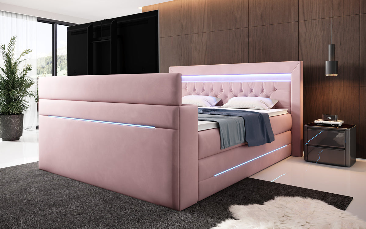 Boxspringbett Pluto mit TV Lift, RGB und Stauraum