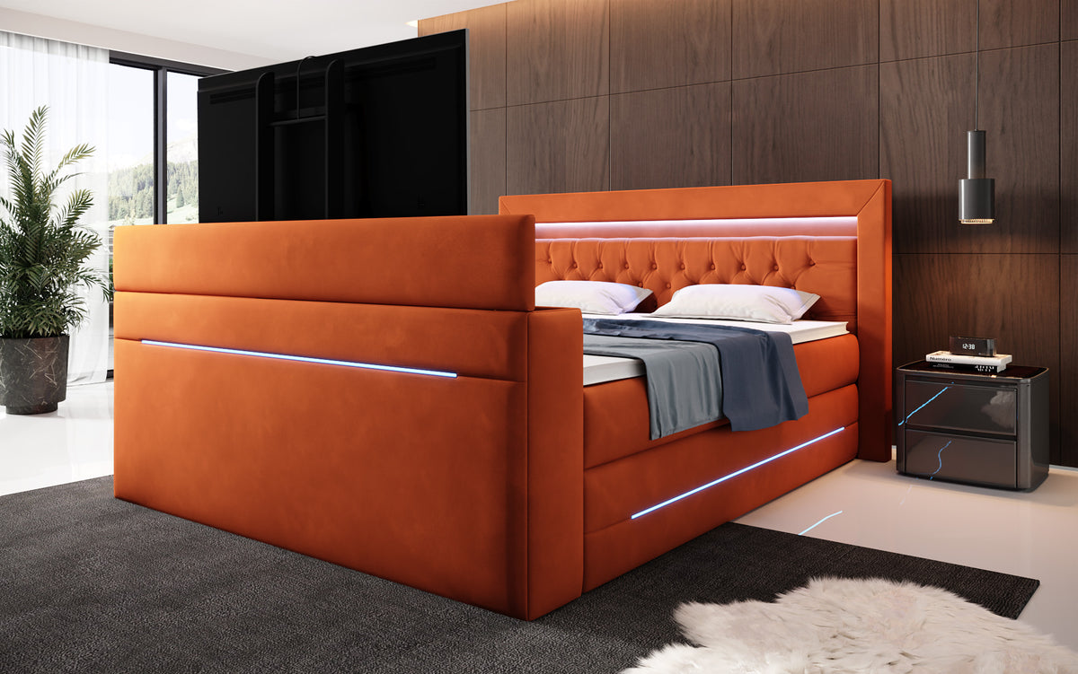 Boxspringbett Pluto mit TV Lift, RGB und Stauraum