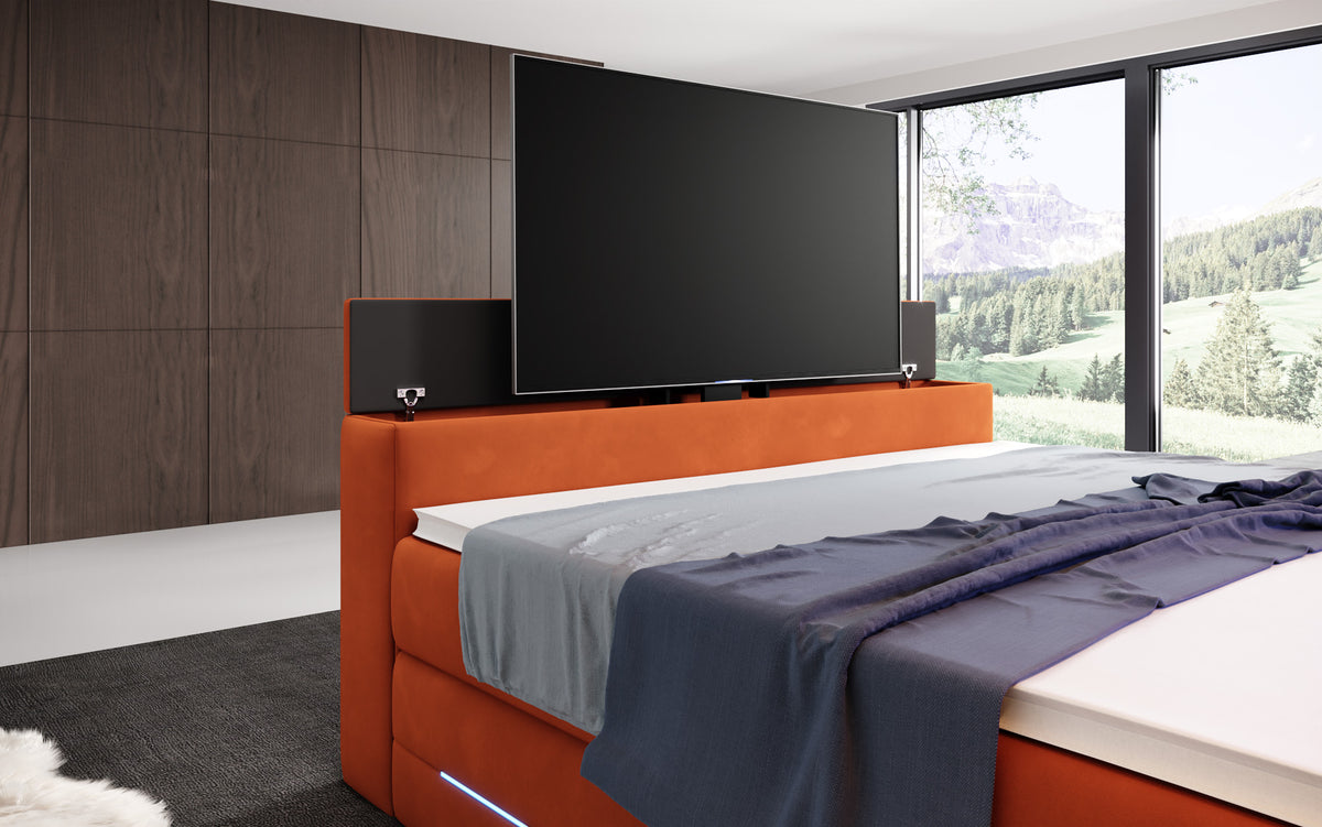 Boxspringbett Pluto mit TV Lift, RGB und Stauraum