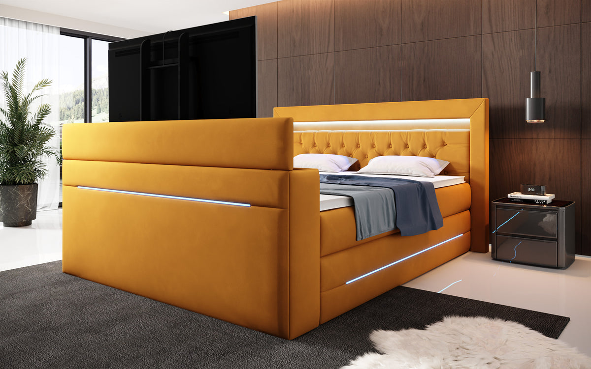 Boxspringbett Pluto mit TV Lift, RGB und Stauraum
