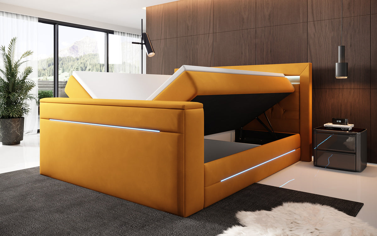 Boxspringbett Pluto mit TV Lift, RGB und Stauraum