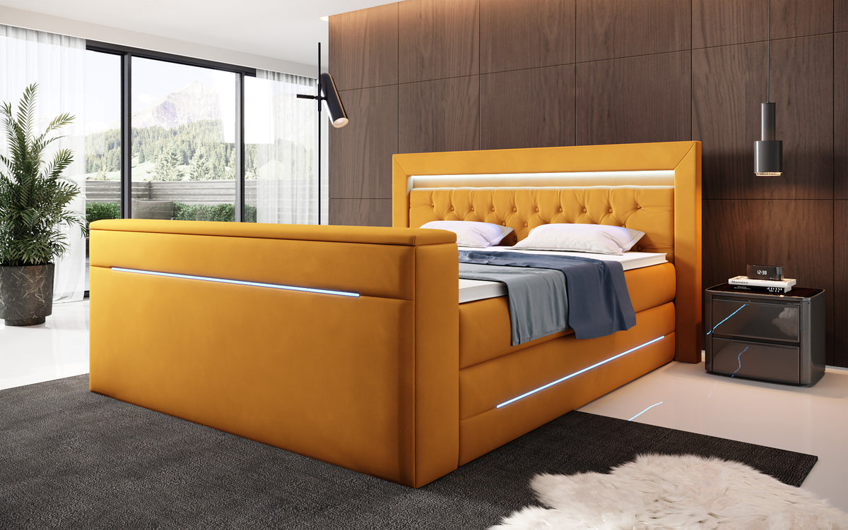 Boxspringbett Pluto mit TV Lift, RGB und Stauraum