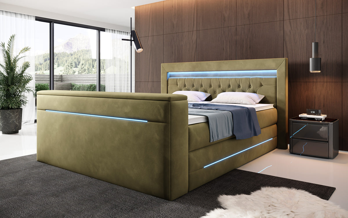 Boxspringbett Pluto mit TV Lift, RGB und Stauraum