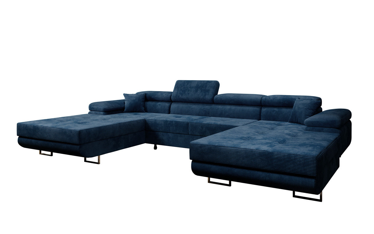 Designer Sofa Calvera U mit Schlaf- und Klappfunktion in Cord