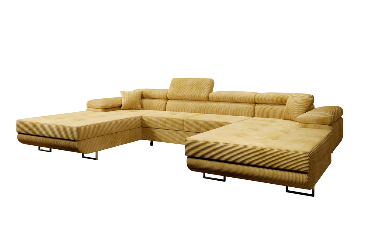 Designer Sofa Calvera U mit Schlaf- und Klappfunktion in Cord