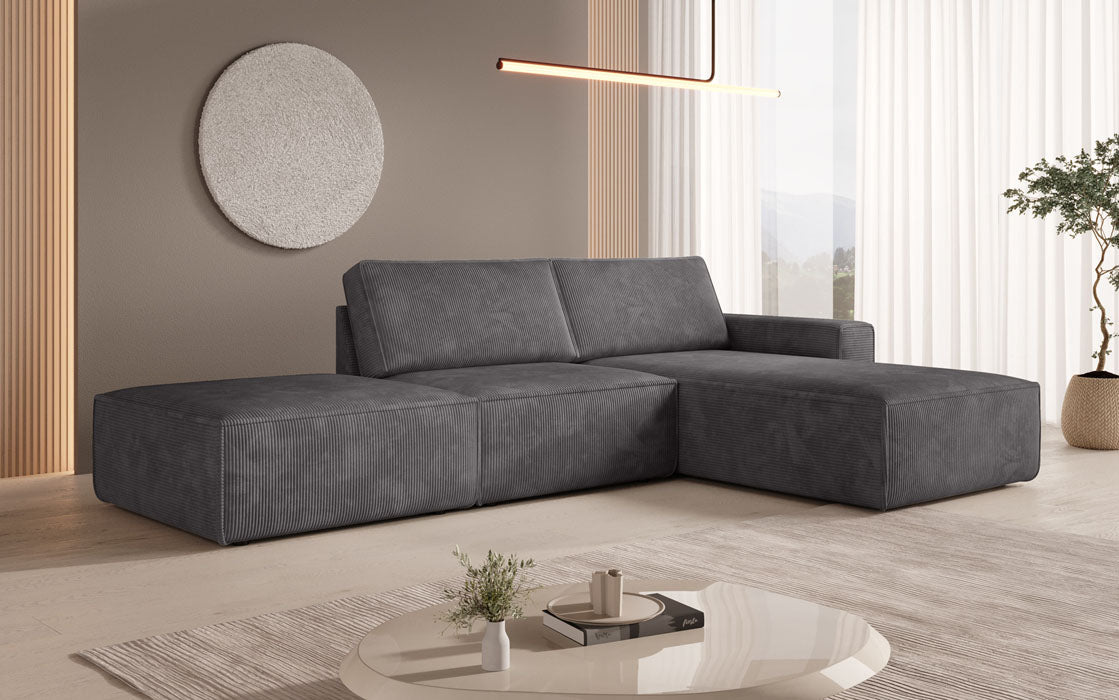Modular corner sofa Yuma with corduroy side stool