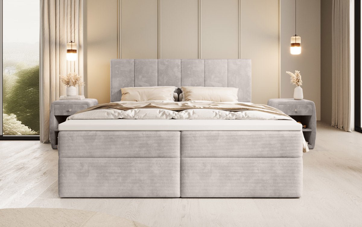 Lit boxspring Aurelia Côtelé avec espace de rangement