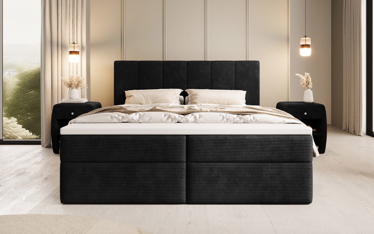 Lit boxspring Aurelia Côtelé avec espace de rangement