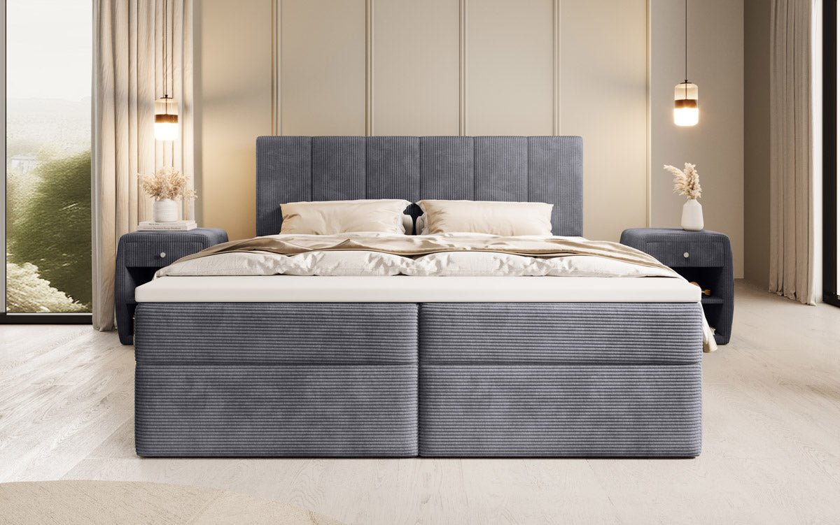 Lit boxspring Aurelia Côtelé avec espace de rangement