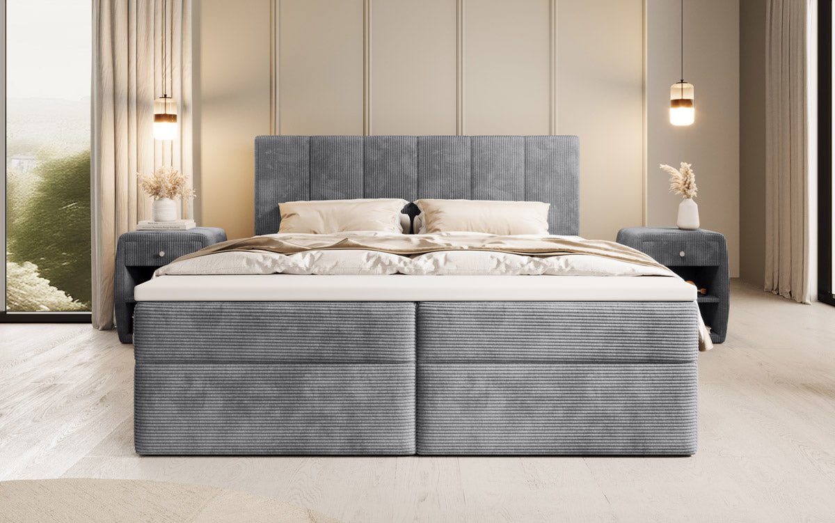 Lit boxspring Aurelia Côtelé avec espace de rangement
