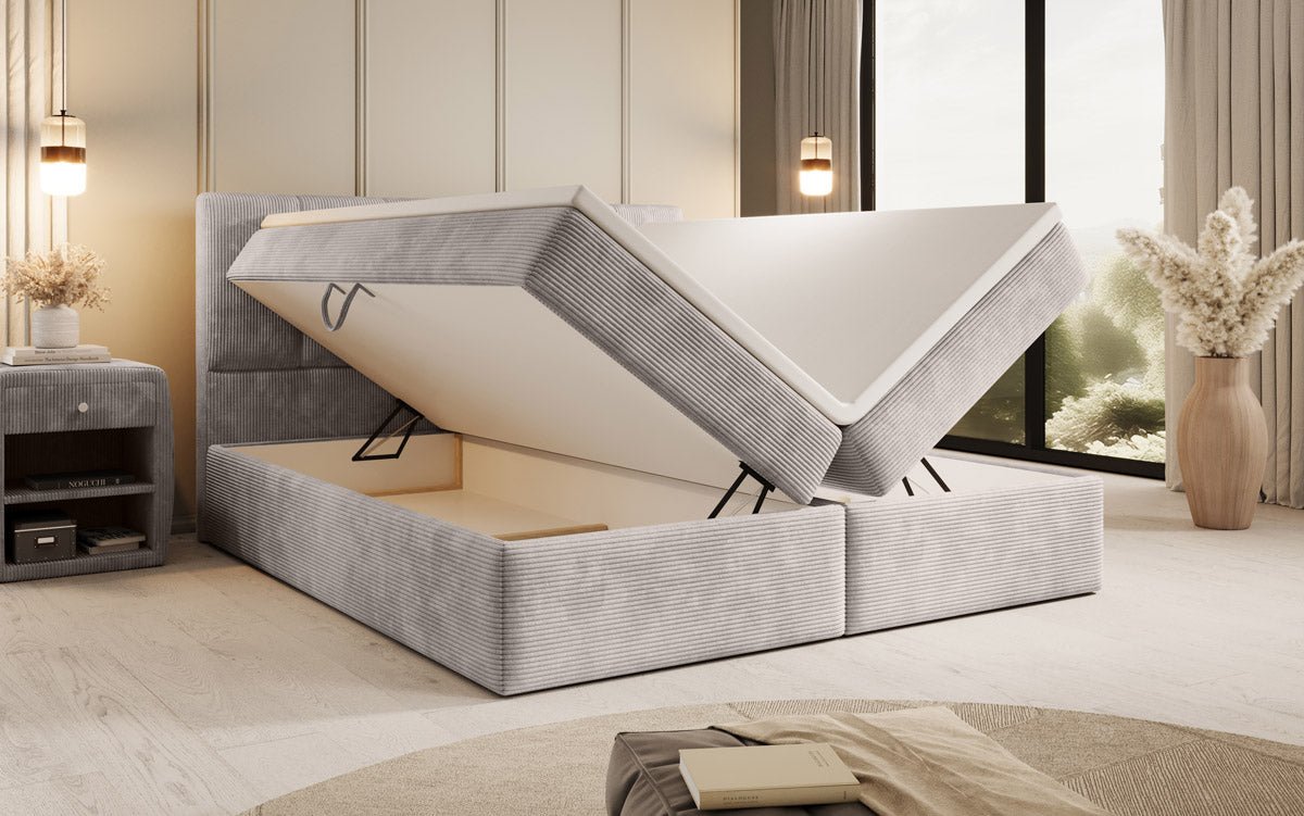 Lit boxspring Aurelia Côtelé avec espace de rangement