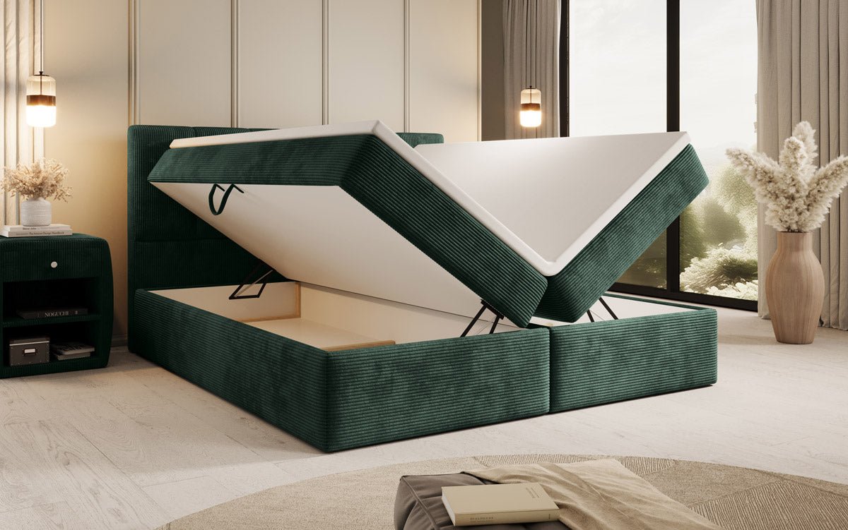 Lit boxspring Aurelia Côtelé avec espace de rangement