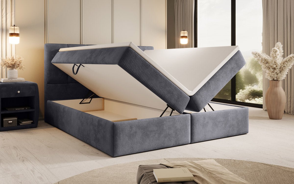 Lit boxspring Aurelia Côtelé avec espace de rangement