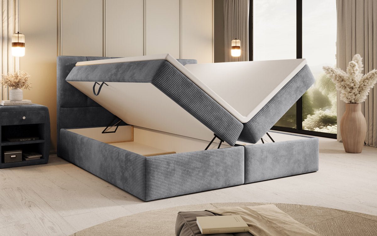 Lit boxspring Aurelia Côtelé avec espace de rangement