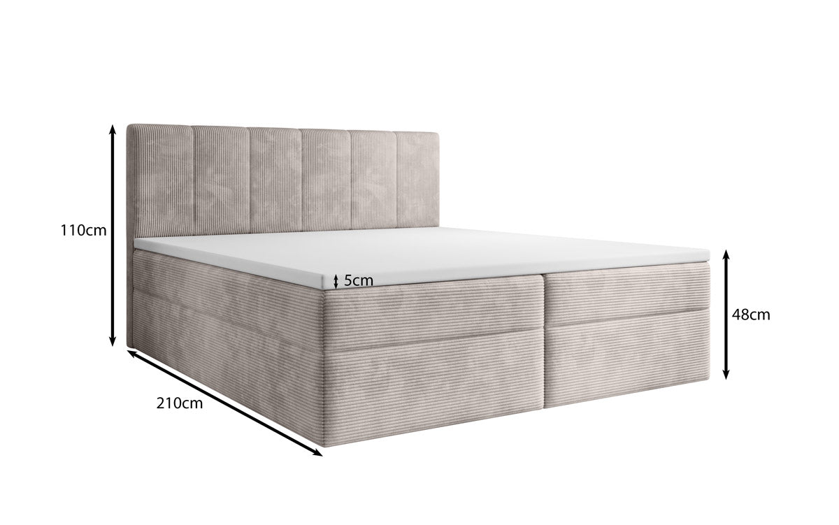 Lit boxspring Aurelia Côtelé avec espace de rangement