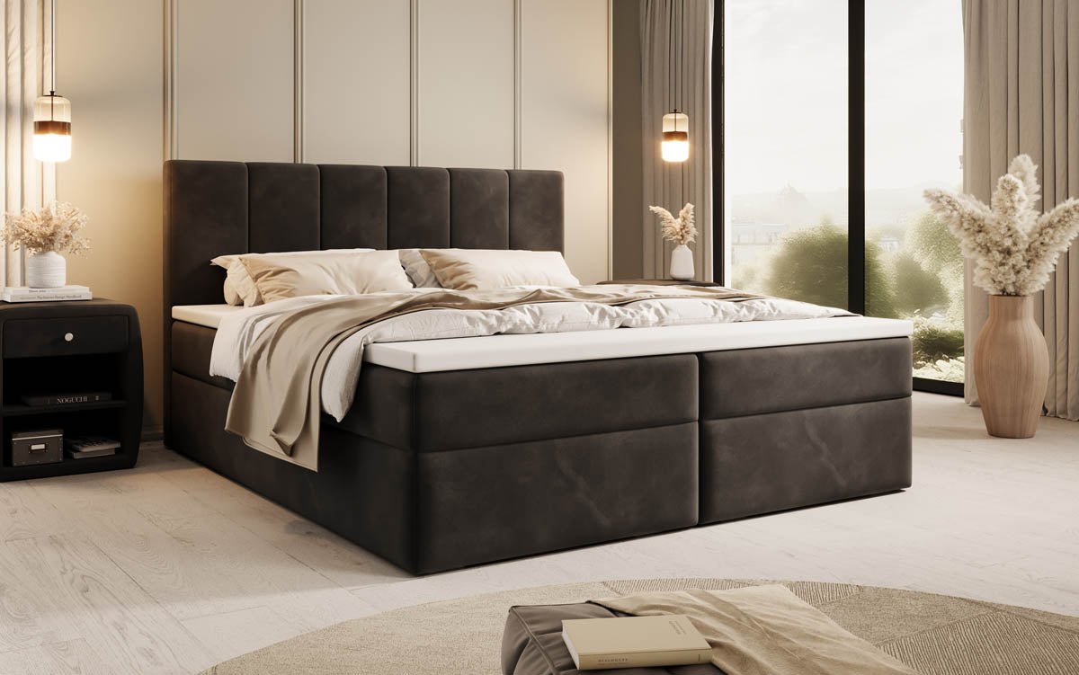 Lit à sommier tapissier en velours Aurelia avec espace de rangement