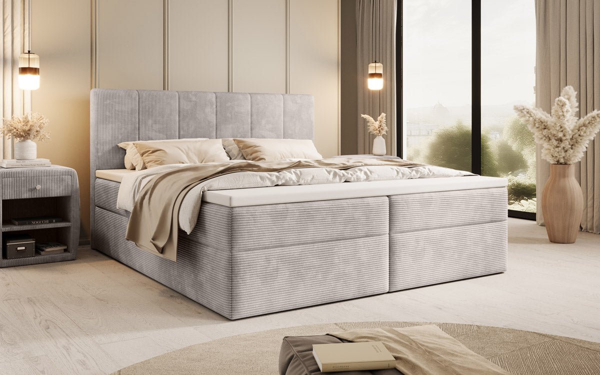 Lit boxspring Aurelia Côtelé avec espace de rangement