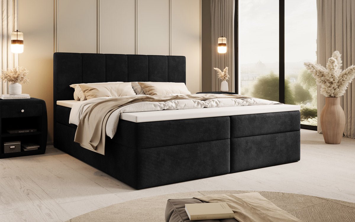 Lit boxspring Aurelia Côtelé avec espace de rangement