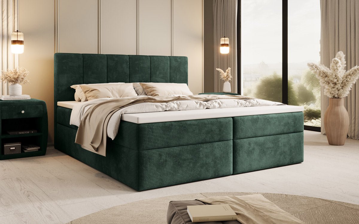 Lit boxspring Aurelia Côtelé avec espace de rangement