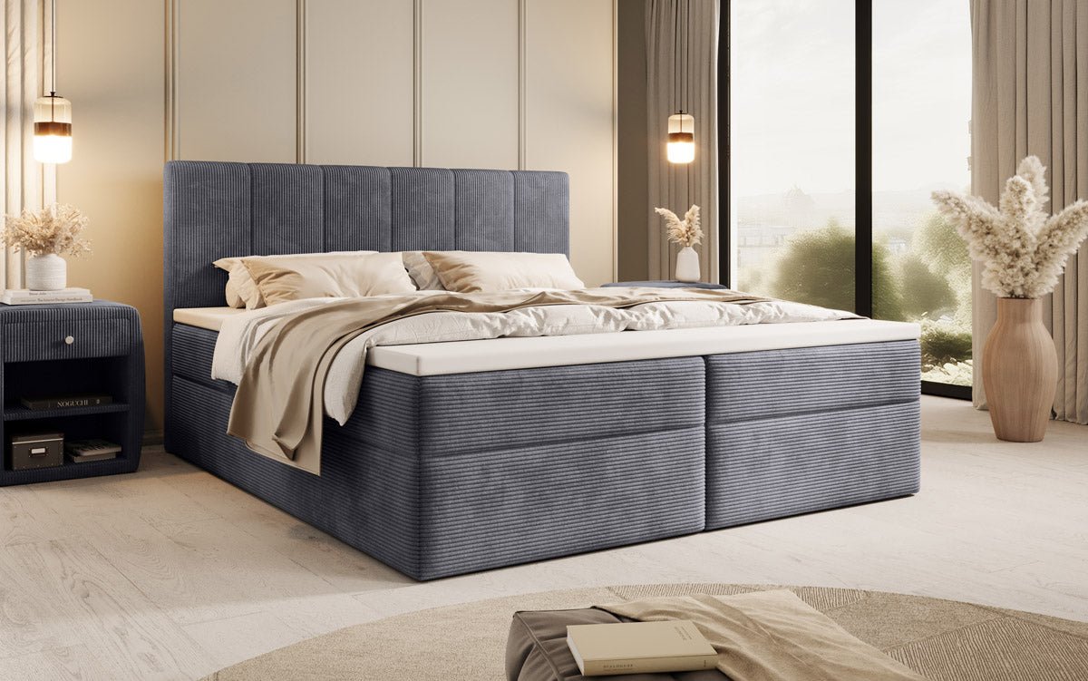 Lit boxspring Aurelia Côtelé avec espace de rangement