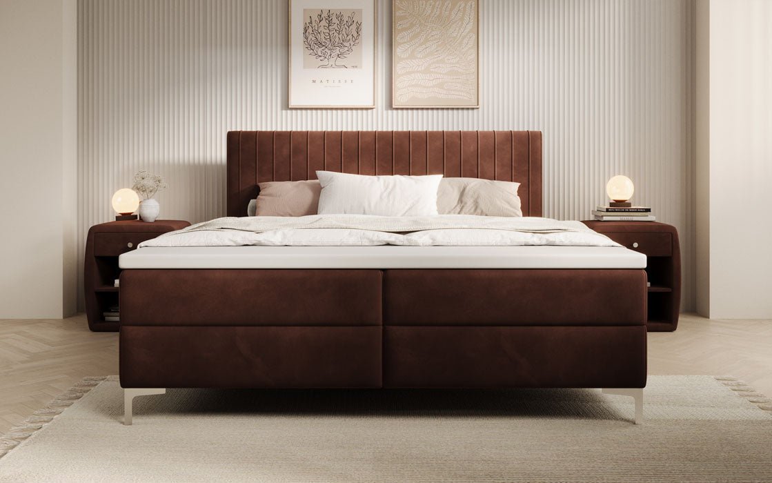 Leona Velvet Box Spring Bed with Storage