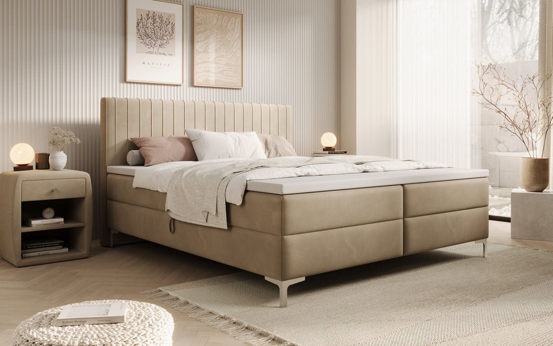 Leona Velvet Box Spring Bed with Storage