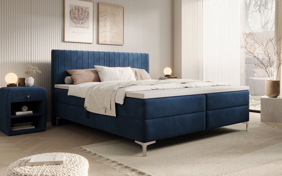 Leona Velvet Box Spring Bed with Storage