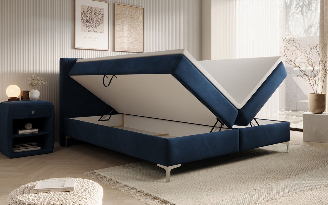 Leona Velvet Box Spring Bed with Storage