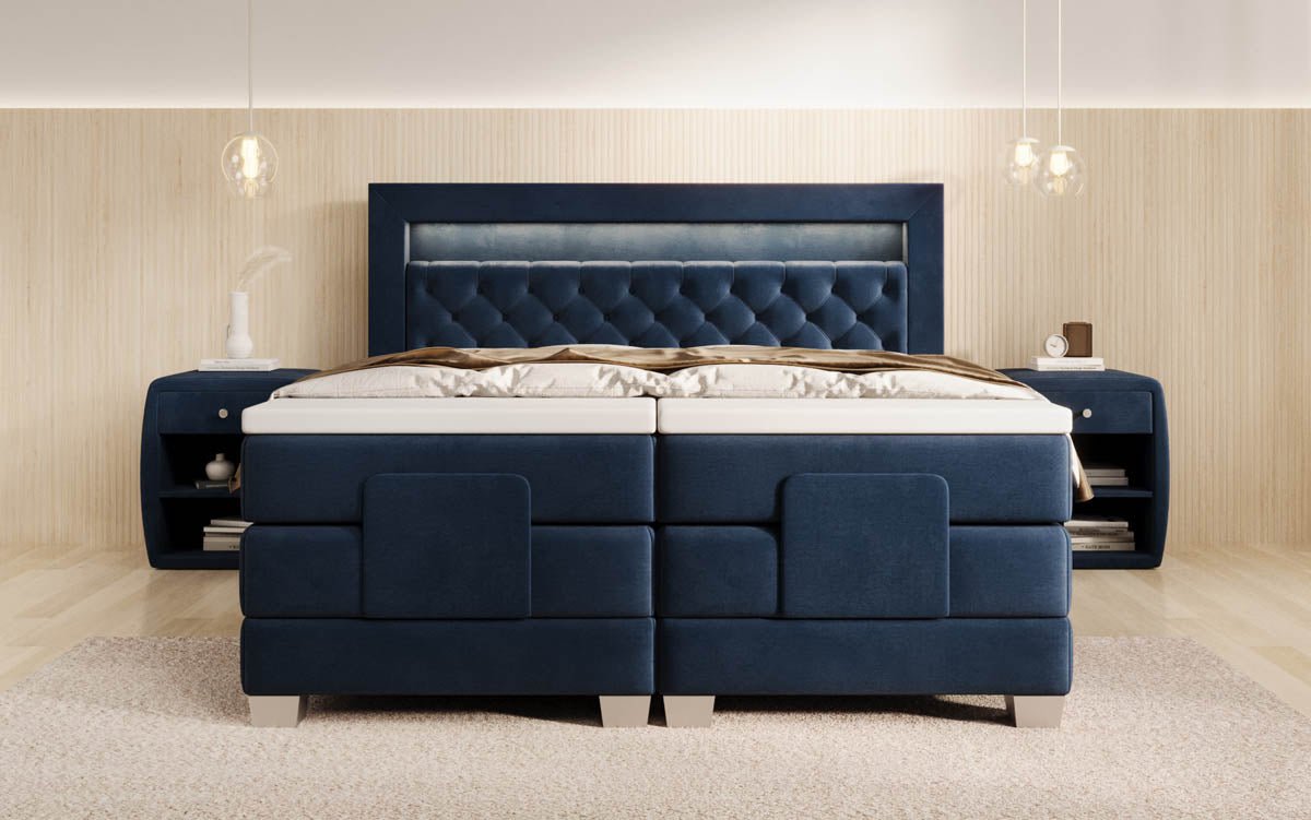 Lit boxspring Velora Velours réglable électriquement avec LED
