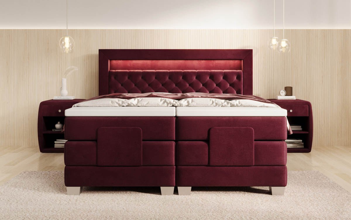 Lit boxspring Velora Velours réglable électriquement avec LED