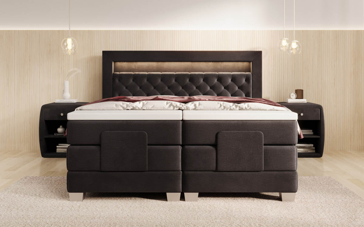 Lit boxspring Velora Velours réglable électriquement avec LED