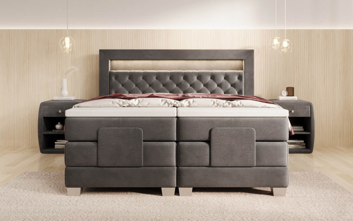 Lit boxspring Velora Velours réglable électriquement avec LED
