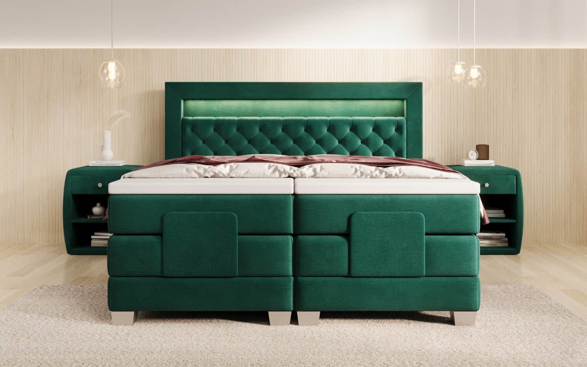 Lit boxspring Velora Velours réglable électriquement avec LED