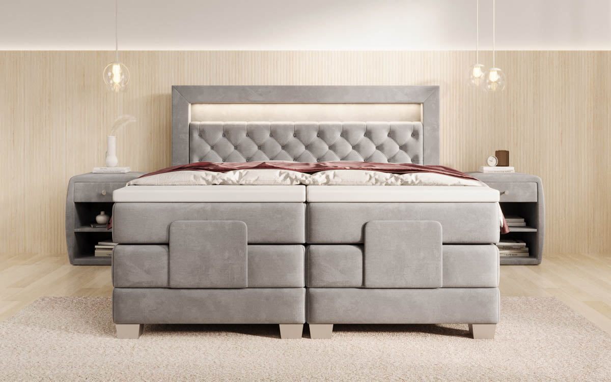 Lit boxspring Velora Velours réglable électriquement avec LED