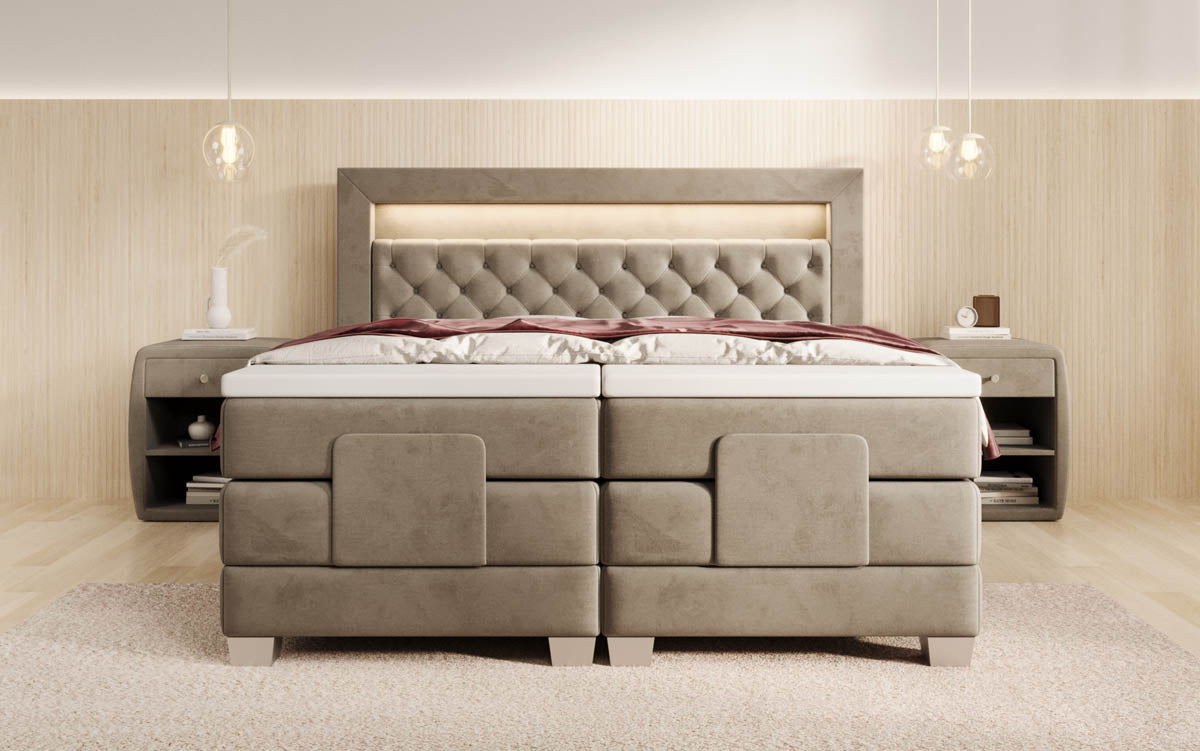 Lit boxspring Velora Velours réglable électriquement avec LED