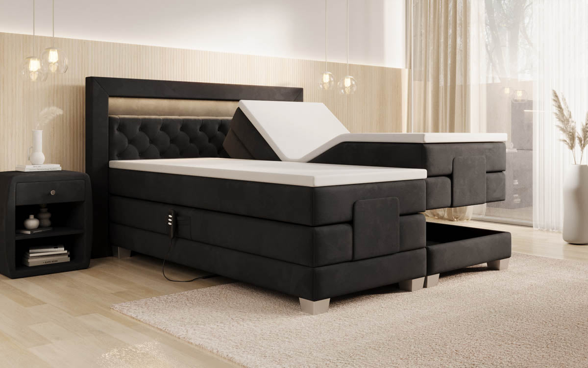 Lit boxspring Velora Velours réglable électriquement avec LED