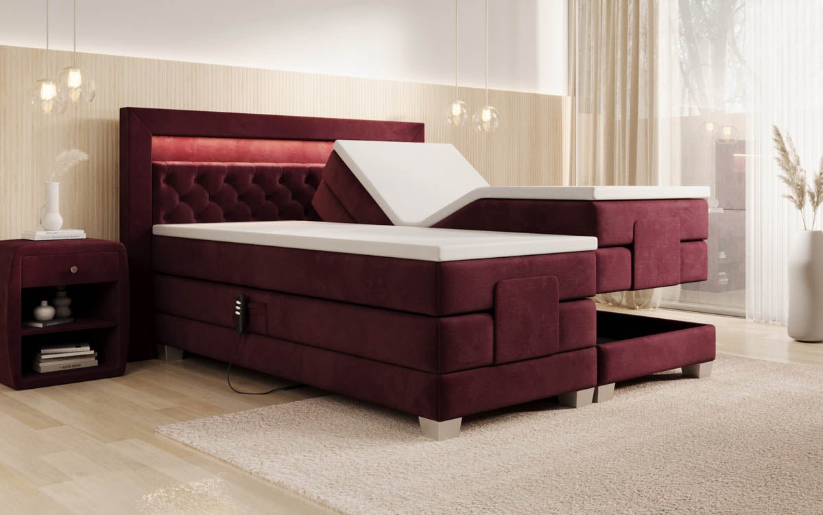 Lit boxspring Velora Velours réglable électriquement avec LED