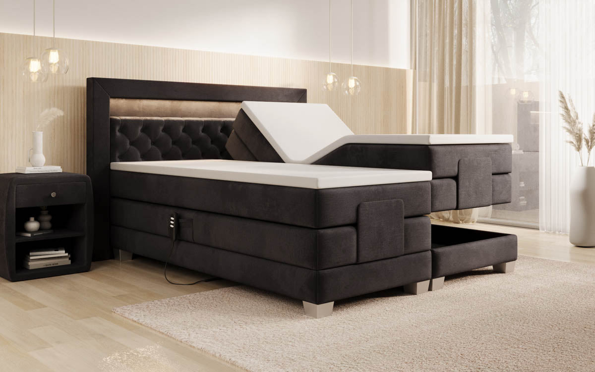 Lit boxspring Velora Velours réglable électriquement avec LED