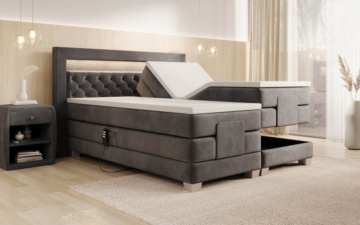 Lit boxspring Velora Velours réglable électriquement avec LED