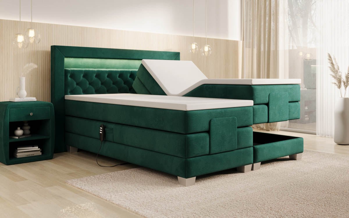 Lit boxspring Velora Velours réglable électriquement avec LED