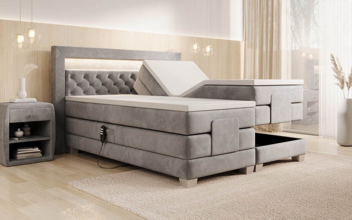 Lit boxspring Velora Velours réglable électriquement avec LED