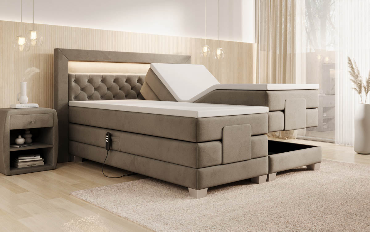 Lit boxspring Velora Velours réglable électriquement avec LED