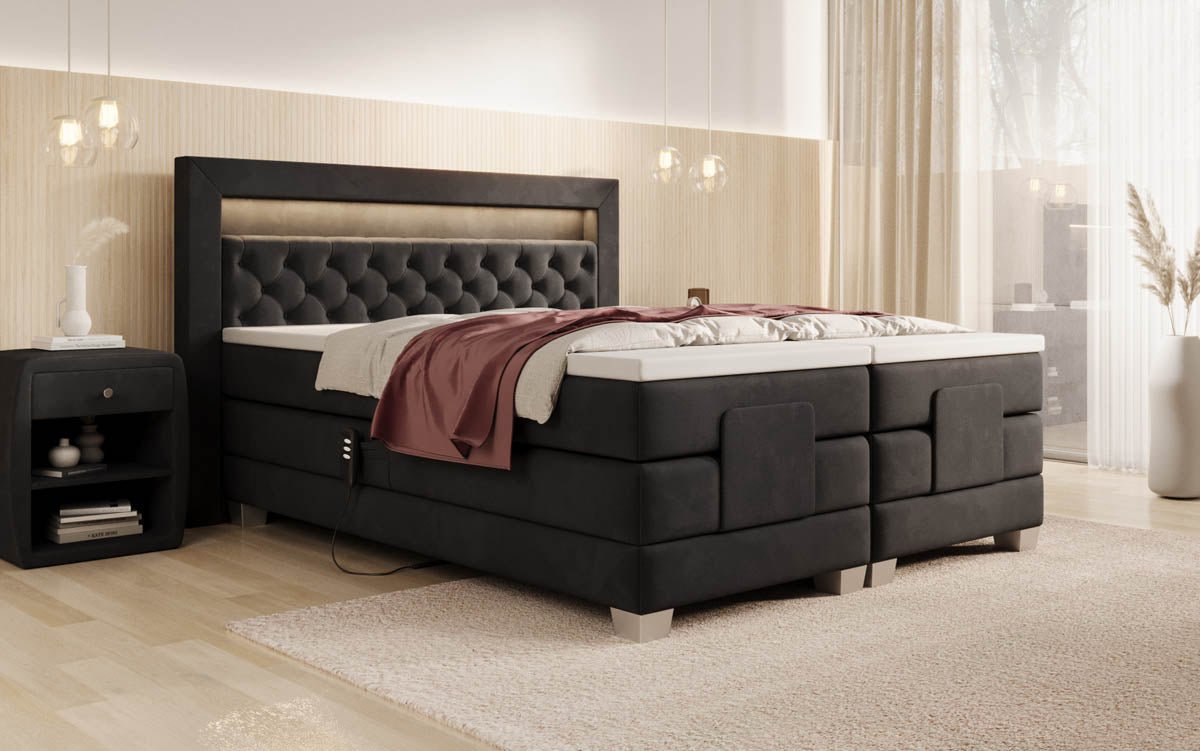 Lit boxspring Velora Velours réglable électriquement avec LED