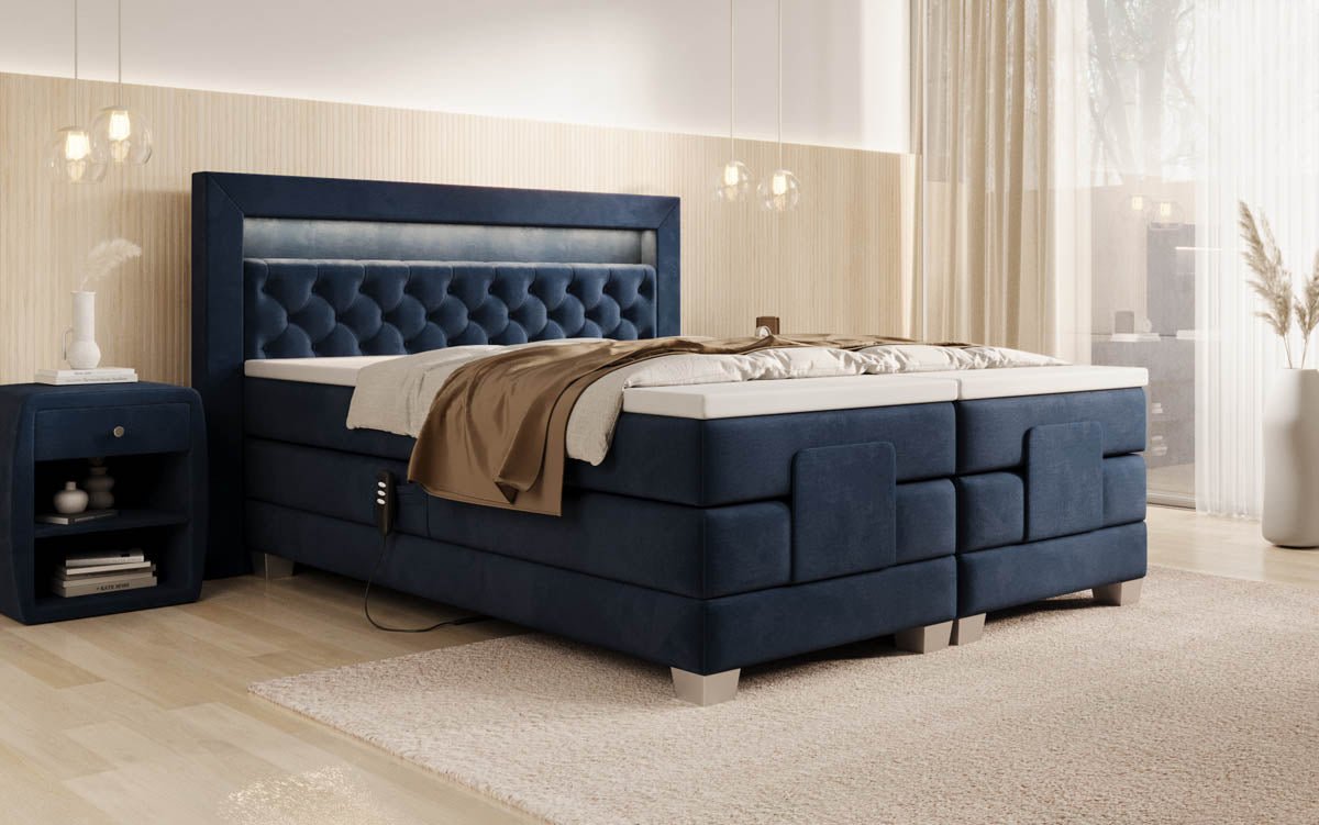 Lit boxspring Velora Velours réglable électriquement avec LED