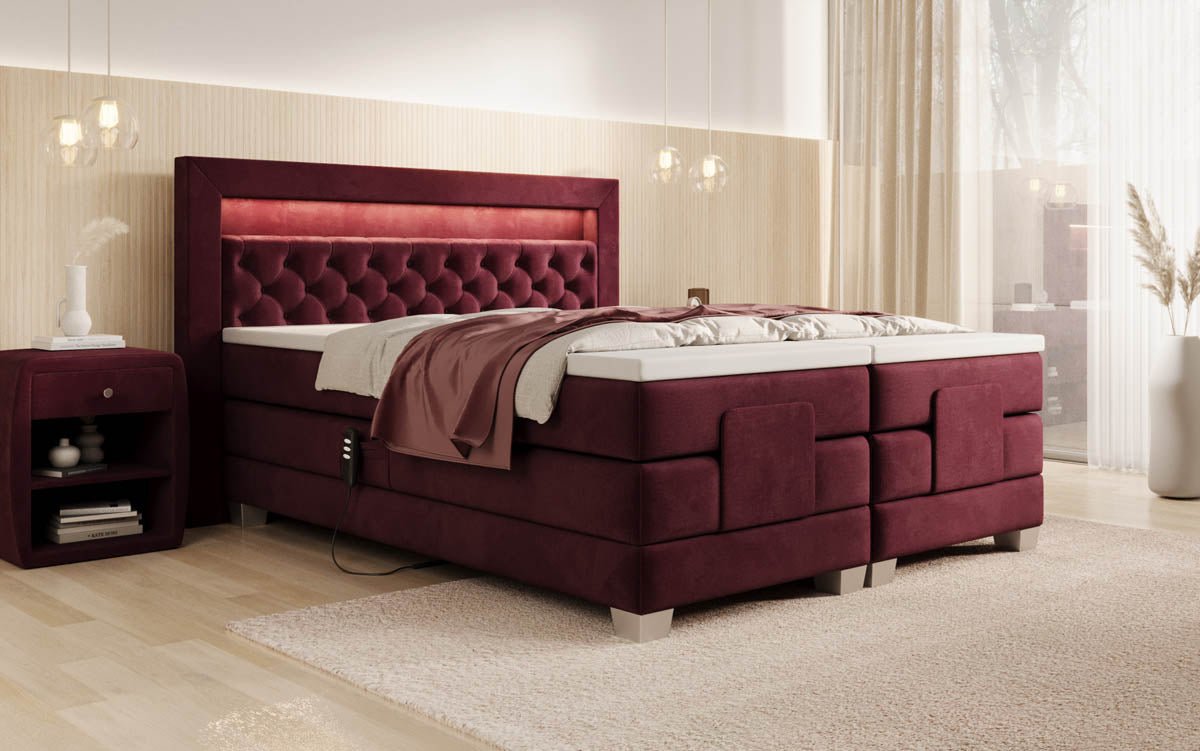 Lit boxspring Velora Velours réglable électriquement avec LED