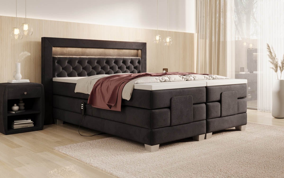 Lit boxspring Velora Velours réglable électriquement avec LED