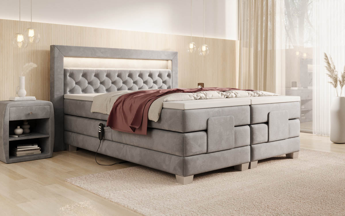 Lit boxspring Velora Velours réglable électriquement avec LED