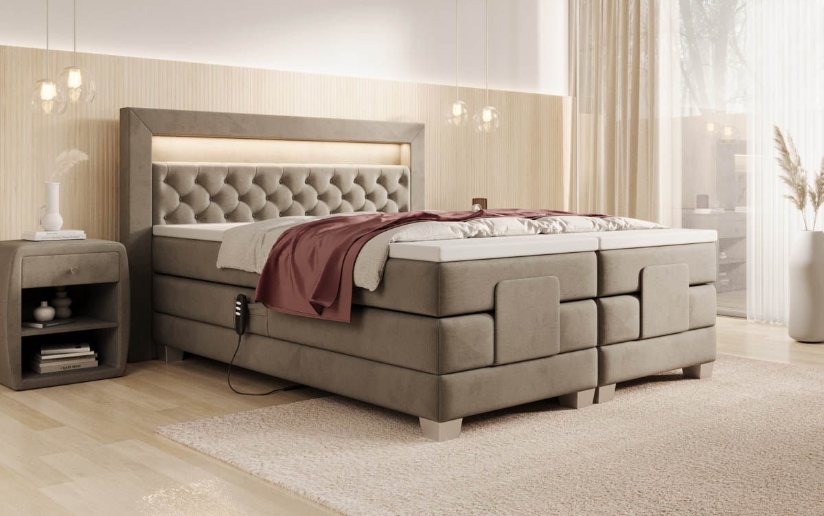 Lit boxspring Velora Velours réglable électriquement avec LED
