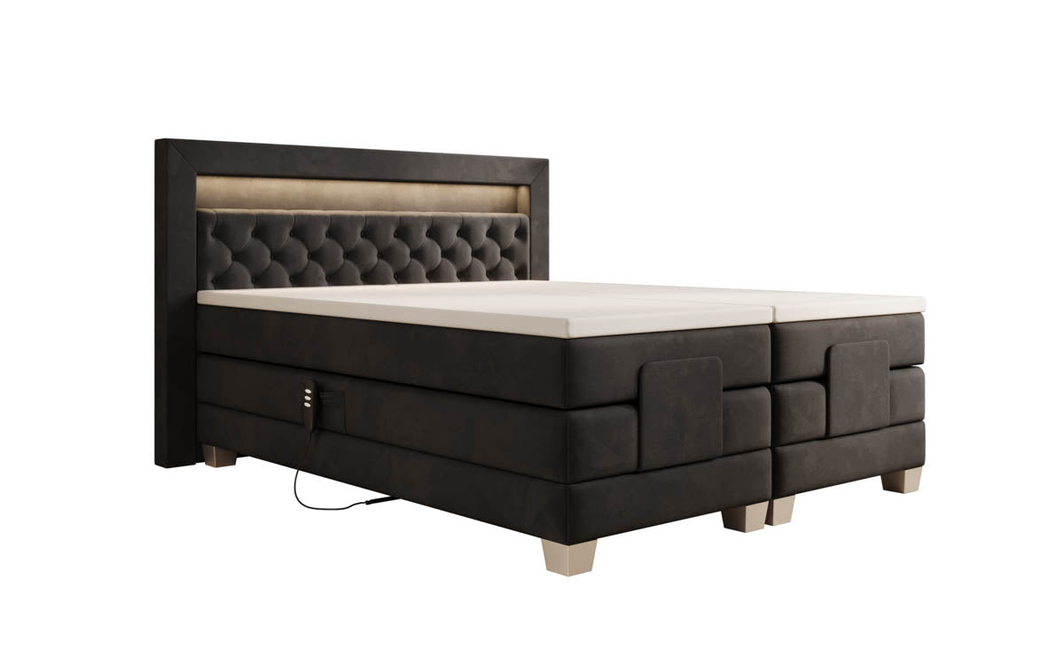 Lit boxspring Velora Velours réglable électriquement avec LED