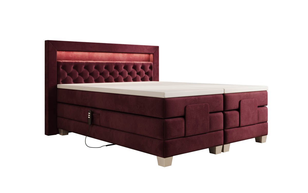 Lit boxspring Velora Velours réglable électriquement avec LED
